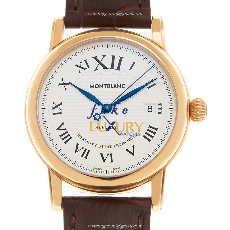 Mont Blanc MONTBLANC 101640 Replica Watch, White Dial, 18kt Rose Gold Case, Brown Alligator Strap - Luxury Replica Watch