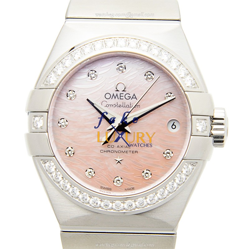 Omega Replica Watch 123.15.27.20.57.002 Automatic Pink Dial Silver Steel & Diamond Case - Luxury Replica Watch