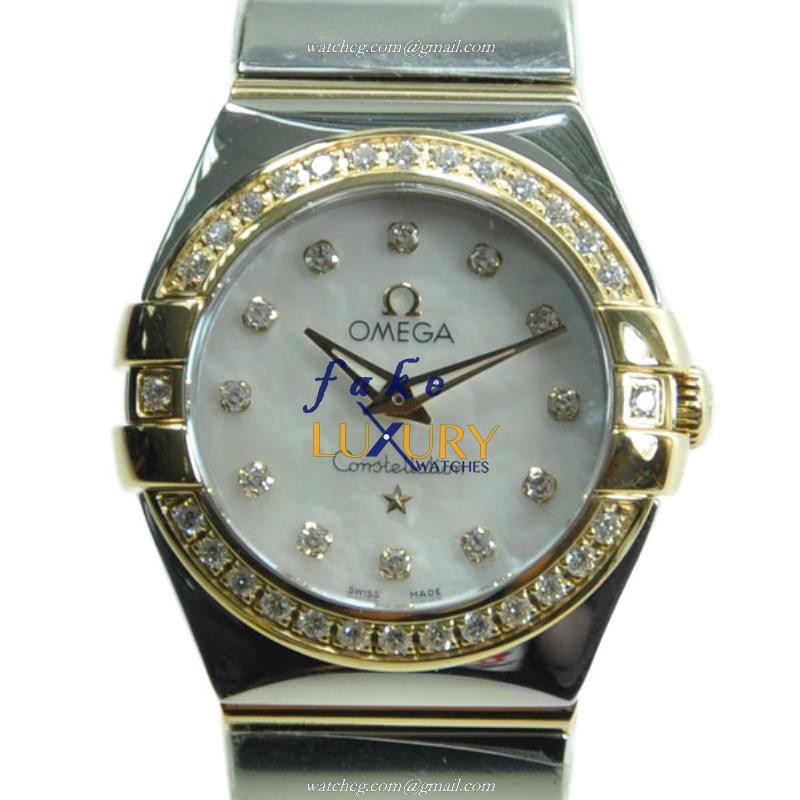 -12325246055007-Replica Omega Constellation Quartz 18kt Gold Diamond Steel Watch - Luxury Replica Watch