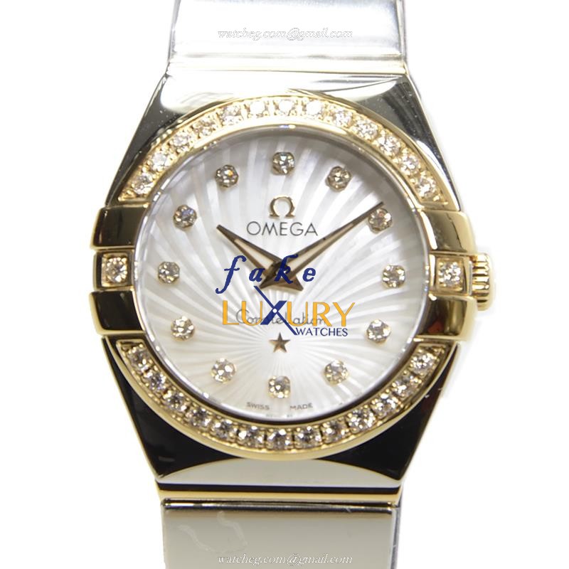 Omega 123.25.24.60.55.008 Constellation Quartz 18kt Gold & Diamond & Steel Replica Watch - 100M - Luxury Replica Watch