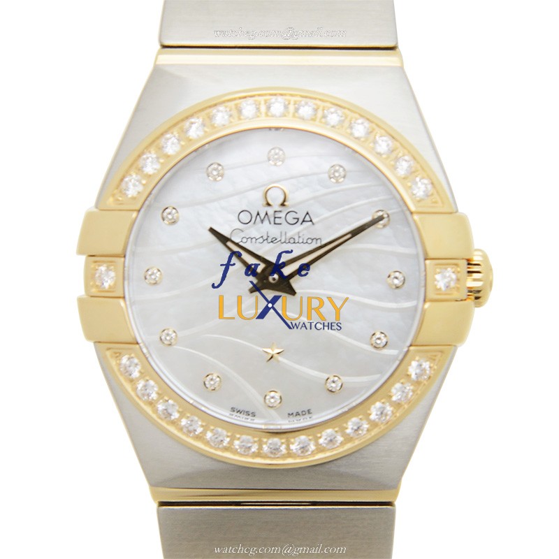 Omega Constellation 123.25.24.60.55.011 - Replica Watch - Quartz - 18kt Gold Diamond Steel - White - Luxury Replica Watch