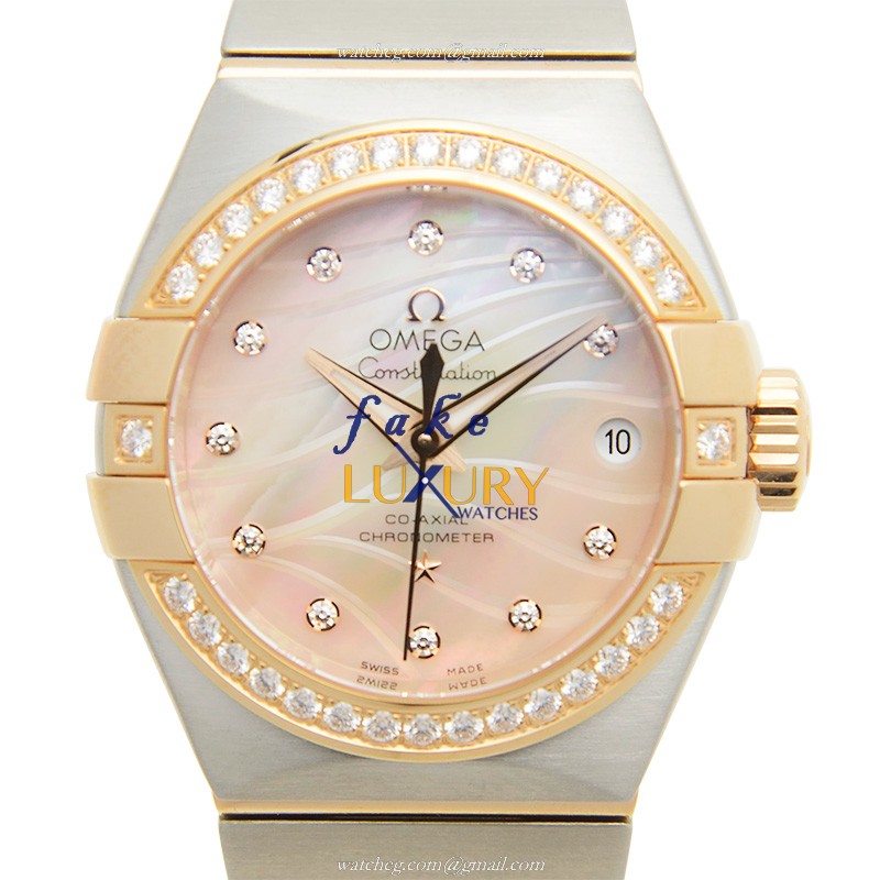 Omega 123.25.27.20.57.003 CONSTELLATION Auto 18kt Rose Magic Diamond Dial Silver Strap Replica Watch - Luxury Replica Watch