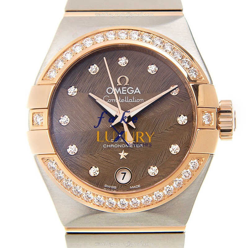 Omega 123.25.27.20.63.001 Constellation Replica Watch With Brown Dial, 18kt Rose Gold & Steel Strap - Luxury Replica Watch