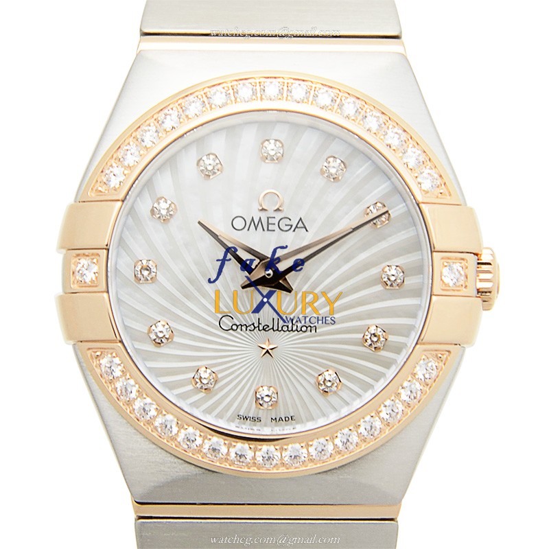 Omega 123.25.27.60.55.002 Constellation Quartz 18kt Rose Gold & Diamond Silver Dial Replica Watch - Luxury Replica Watch