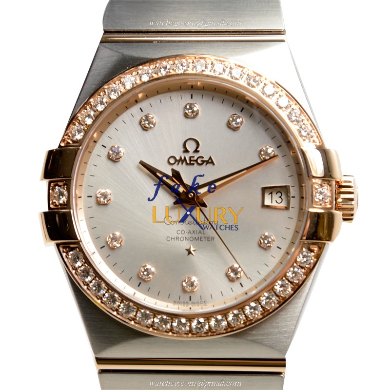 Omega 123.25.35.20.52.001 CONSTELLATION Auto 18kt Rose Magic Diamond | 35mm Silver Dial | Rose Gold - Luxury Replica Watch