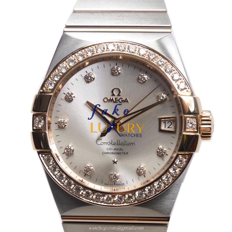 Omega 123.25.38.21.52.001 CONSTELLATION Automatic 18kt Rose Magic Diamond - Silver Dial - Replica - Luxury Replica Watch