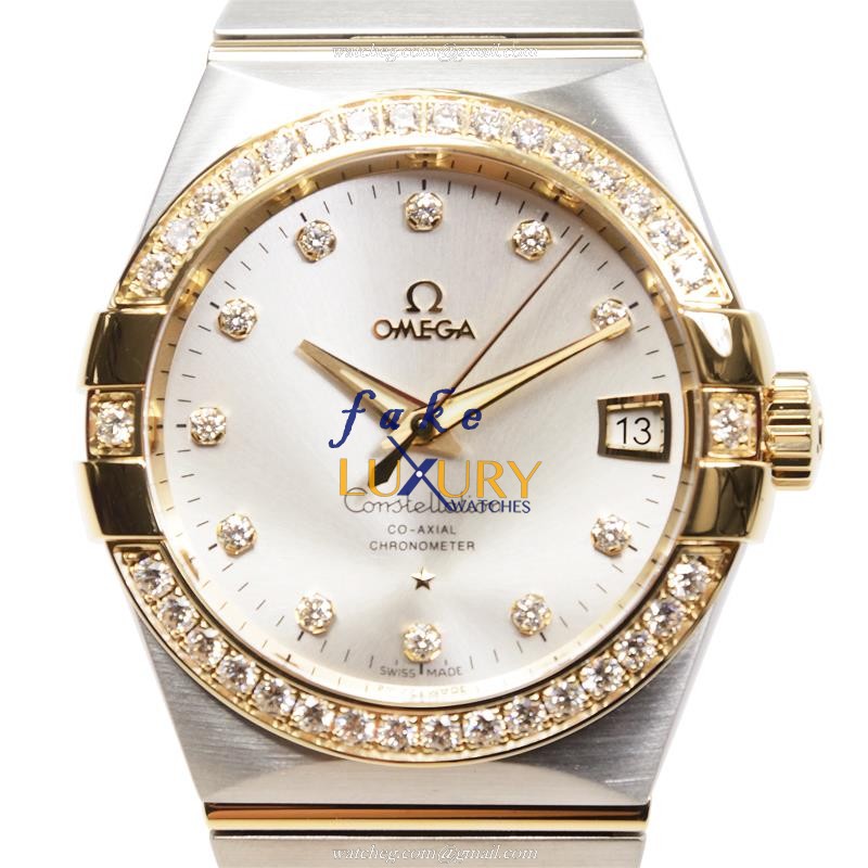 Omega 123.25.38.21.52.002 CONSTELLATION Auto 18kt Gold Diamond Steel Replica Watch - Luxury Replica Watch
