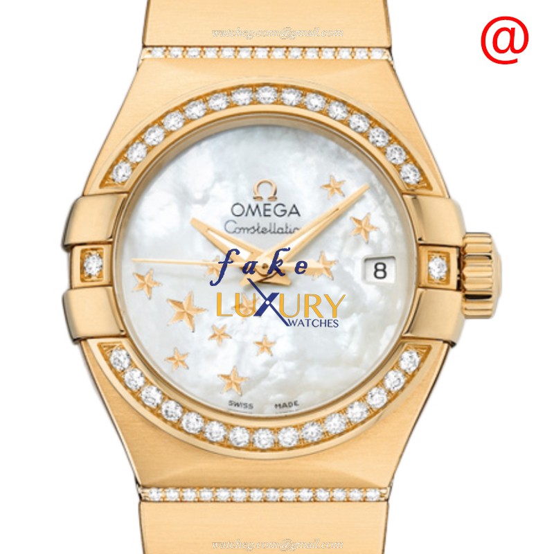 Omega 123.55.27.20.05.002 Constellation Automatic 18kt Gold Diamond White Dial Replica Watch - Luxury Replica Watch