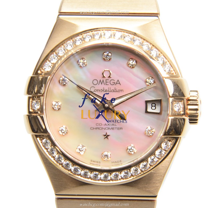 Omega 123.55.27.20.57.001 AUTO 18kt Rose Gold Diamond Replica Watch, Auto Movement, White Dial - Luxury Replica Watch