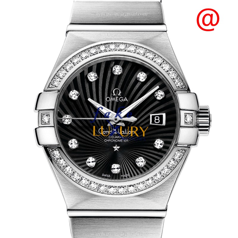 Omega 123.55.31.20.51.001 Automatic 18kt White Gold Diamond Replica Watch - Black Dial Silver Band - Luxury Replica Watch