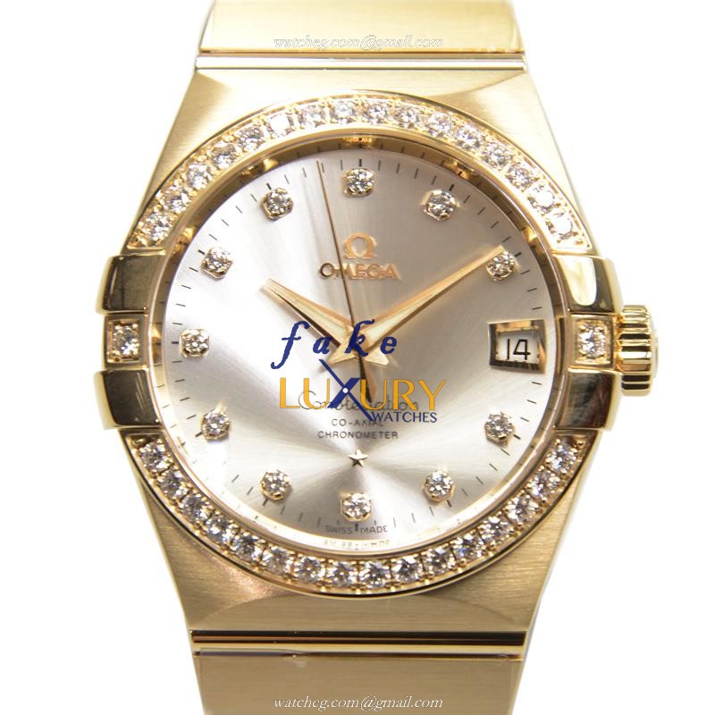 Omega 123.55.38.21.52.002 Replica Watch, 18kt Gold & Diamond Case, Silver Dial, Automatic - Luxury Replica Watch
