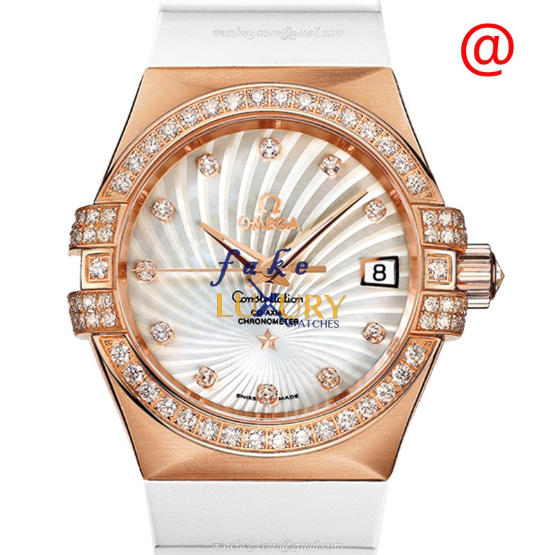 Omega 123.57.35.20.55.001 Constellation Replica Watch With 18kt Rose Gold Diamond Bezel, White - Luxury Replica Watch
