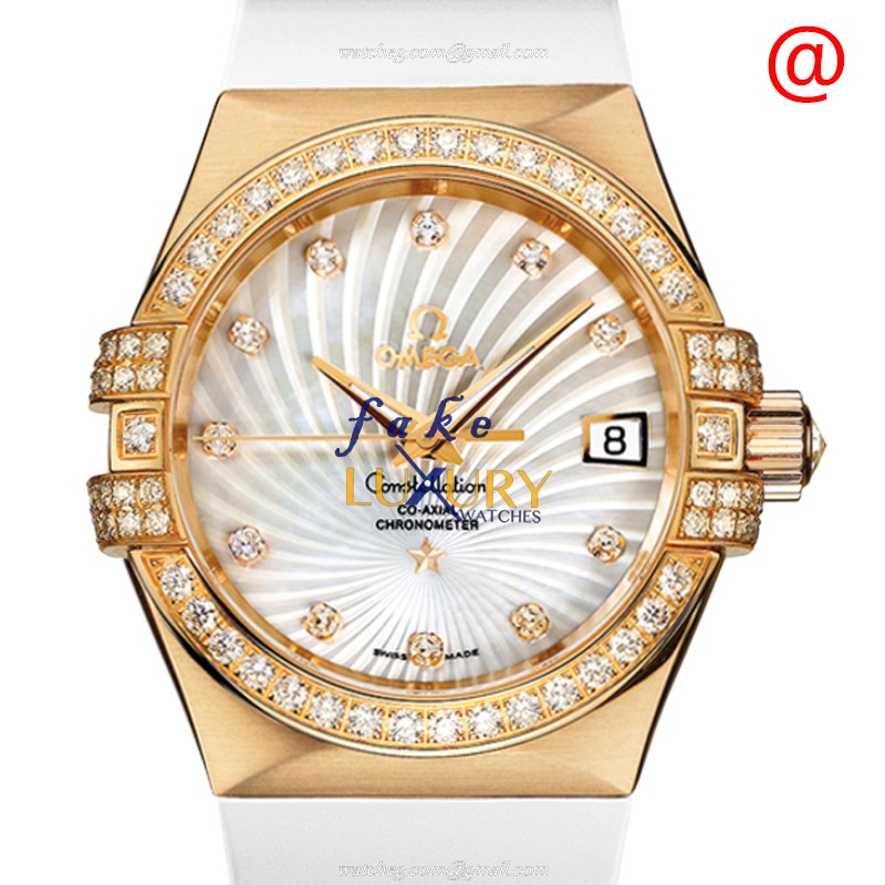 Omega 123.57.35.20.55.003 Replica Constellation Watch, White Mother of Pearl Dial, 18kt Gold & - Luxury Replica Watch