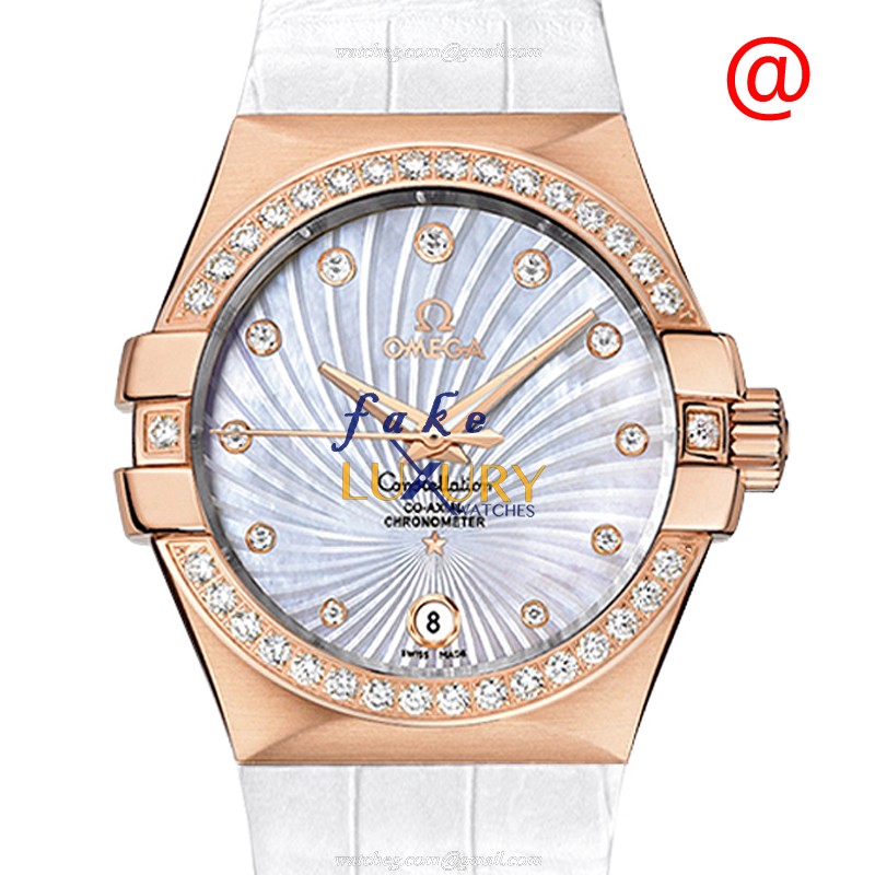 Omega 123.58.35.20.55.003 - Constellation - Auto - 18kt Rose Gold & Diamond - White Mother of Pearl - Luxury Replica Watch