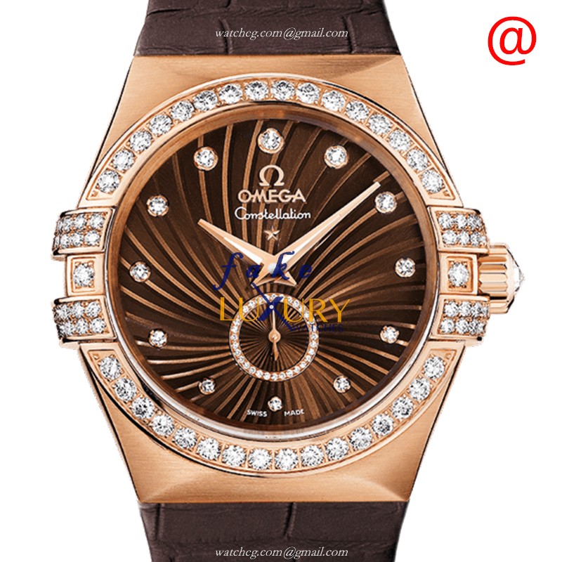 Omega 123.58.35.20.63.001 Constellation Automatic 18kt Rose Gold Brown Dial Leather Replica Watch - Luxury Replica Watch