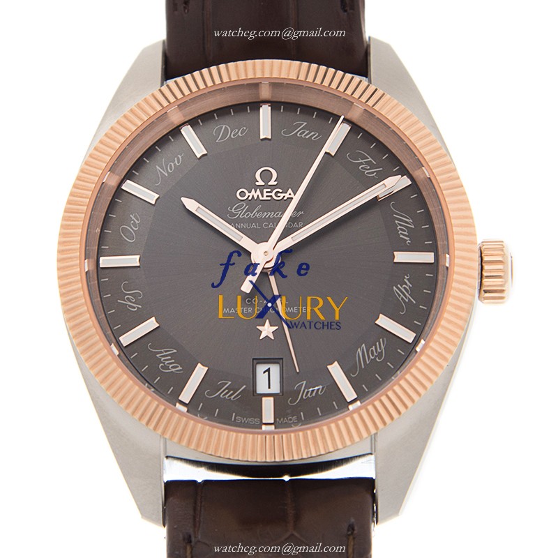 Omega 130.23.41.22.06.001 Replica Watch, Gray Dial, Brown Leather Strap, Steel Case - Luxury Replica Watch
