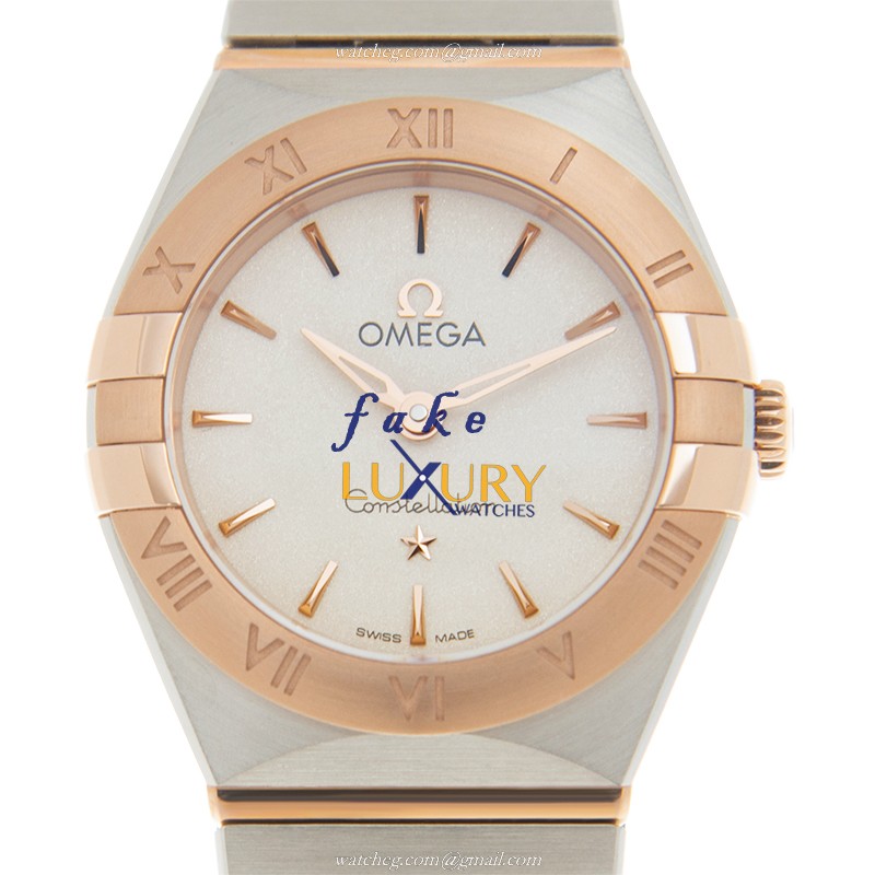 Omega 131.20.25.60.02.001 Constellation Quartz Replica Watch, 18kt Rose Gold & Steel Case, Silver - Luxury Replica Watch
