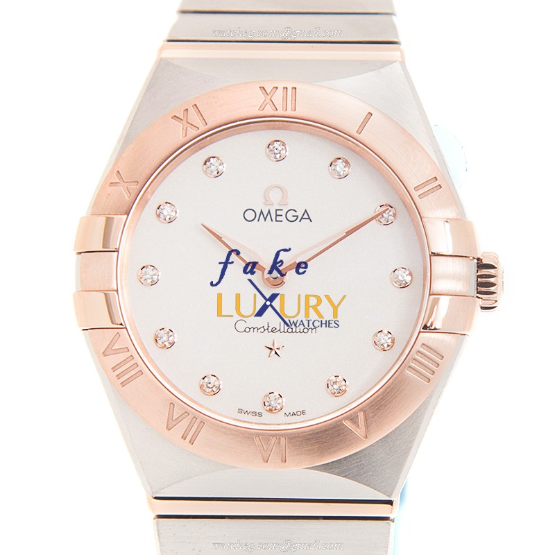 Omega 131.20.28.60.52.001 Constellation Quartz 18kt Rose Gold & Steel Replica Watch - 28mm Silver - Luxury Replica Watch