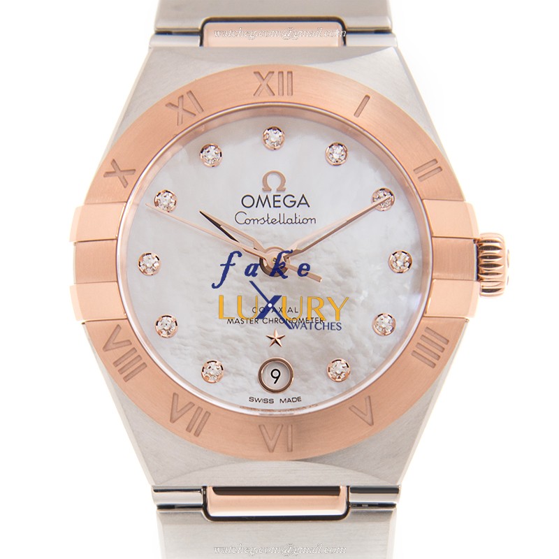 Omega 131.20.29.20.55.001 - Constellation Automatic 18kt Rose Gold - Swiss Clone - White Mother of - Luxury Replica Watch