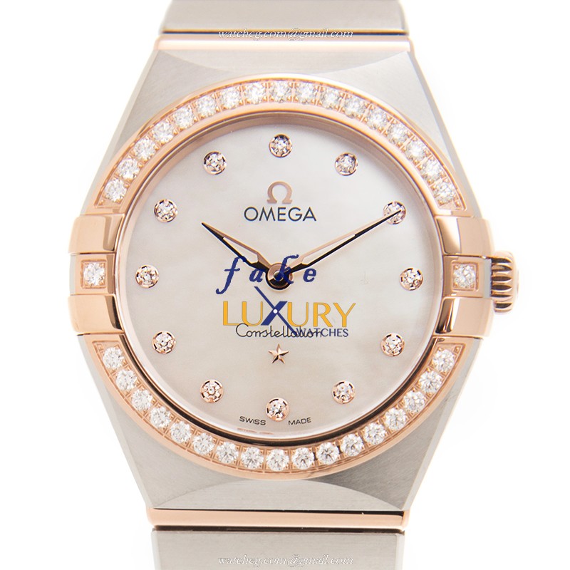 Omega 131.25.28.60.55.001 Replica Watch, Quartz Movement, White Mother of Pearl Dial, 18kt Rose - Luxury Replica Watch