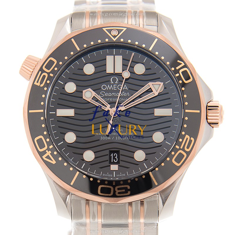 Omega 210.20.42.20.01.001 Seamaster Automatic 18kt Rose Gold Steel Black Dial Replica Watch - Luxury Replica Watch