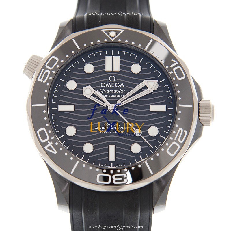 Omega SEAMASTER 210.92.44.20.01.001 Automatic Ceramic Replica Watch, Black Dial & Rubber Strap - Luxury Replica Watch