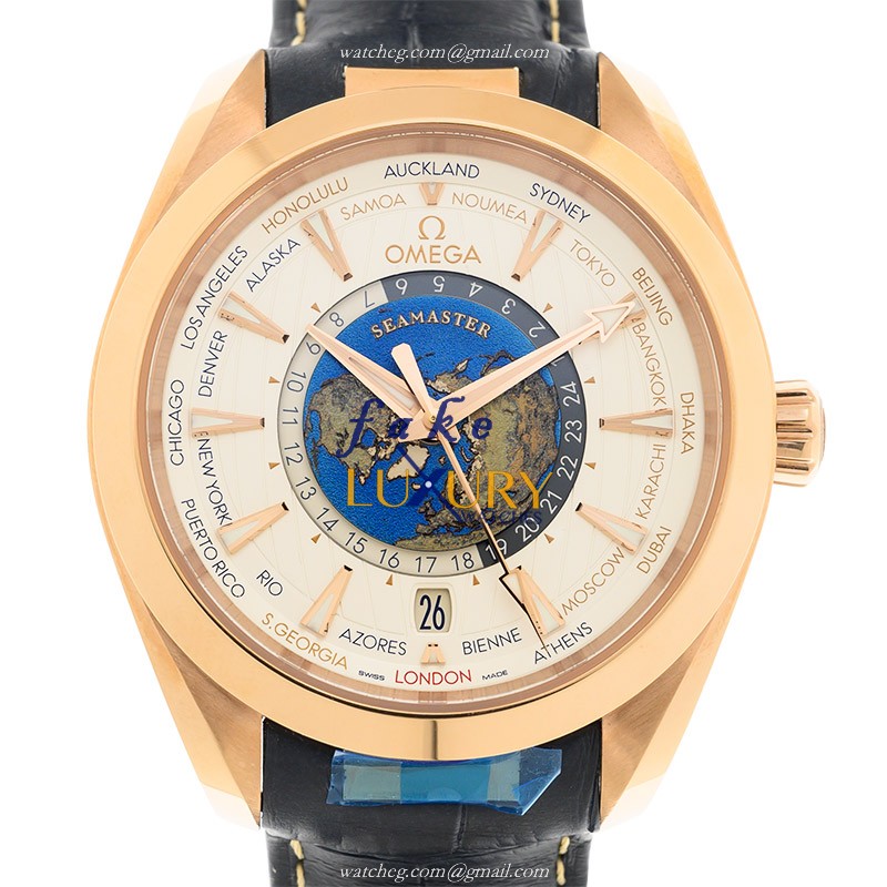 Omega Seamaster 220.53.43.22.02.001 Automatic 18kt Rose Gold Silver Dial Blue Alligator Strap - Luxury Replica Watch