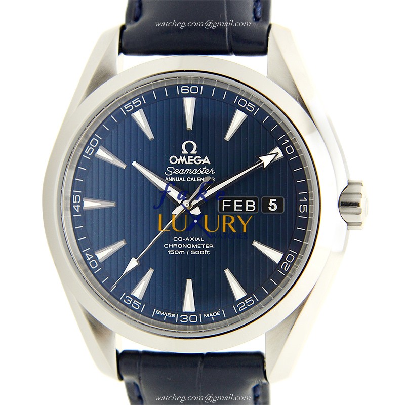 Omega Seamaster 231.13.43.22.03.002 Automatic Blue Dial Steel Leather Replica Watch - Luxury Replica Watch