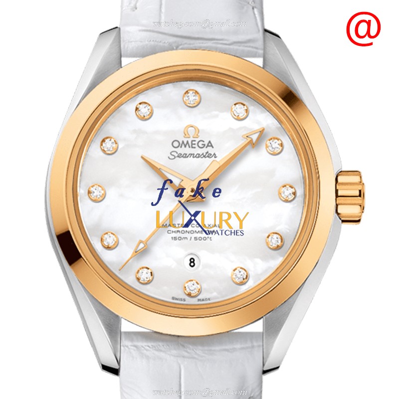 Omega 231.23.34.20.55.002 SEAMASTER Auto 18kt Gold/Steel Case Pearl/Diamond Dial Replica Watch - Luxury Replica Watch