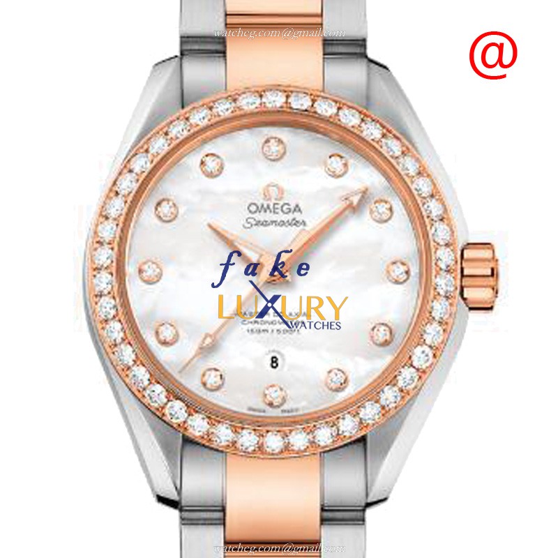 Omega 231.25.34.20.55.005 Replica Watch, Automatic Movement, White Mother of Pearl Dial, 18kt Rose - Luxury Replica Watch