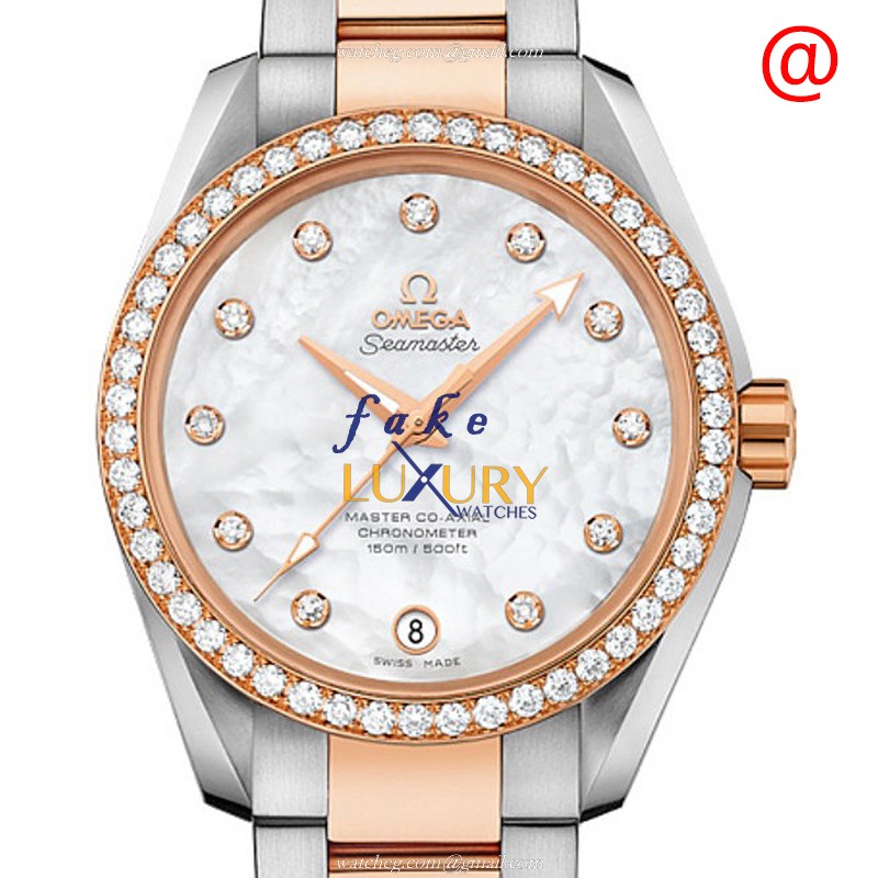 Omega 231.25.39.21.55.001 SEAMASTER Automatic 18kt Rose Magic & Diamond | White Dial | Gold Strap - Luxury Replica Watch