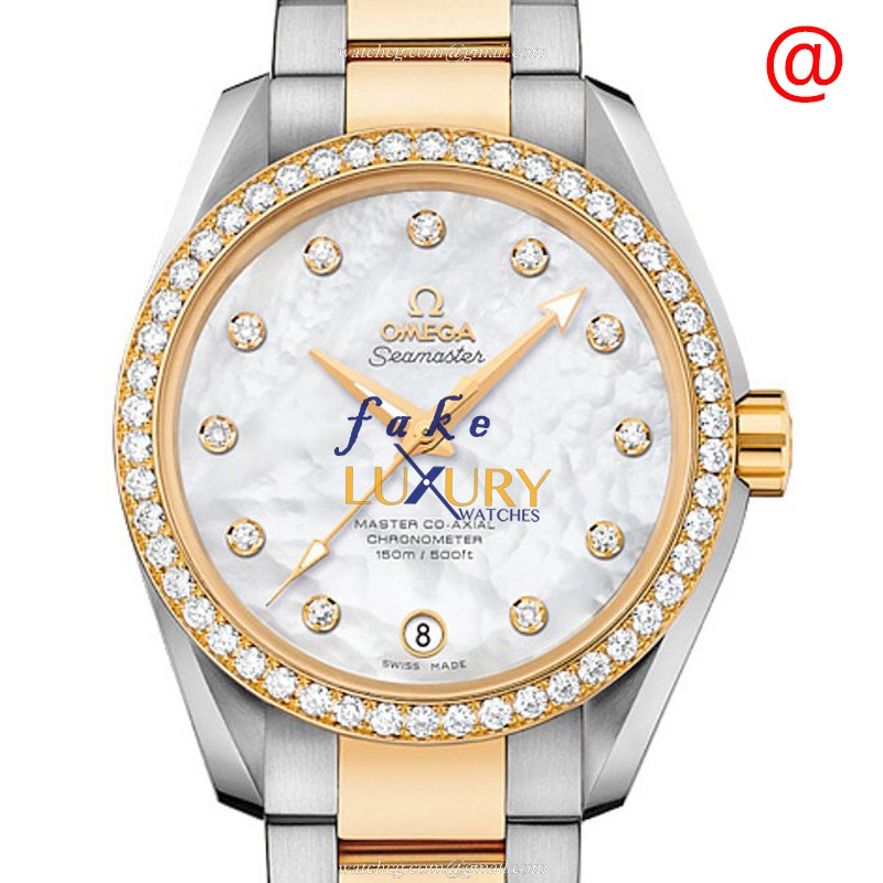 Omega 231.25.39.21.55.002 SEAMASTER Auto 18kt Gold Diamond Steel Case White Dial Pearl Replica Watch - Luxury Replica Watch
