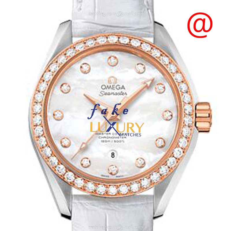 Omega 231.28.34.20.55.003 Seamaster Replica Watch, White Mother of Pearl Dial, 18kt Rose Gold & - Luxury Replica Watch