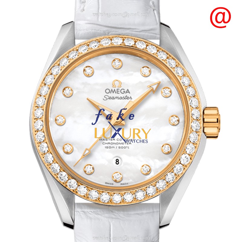 Omega 231.28.34.20.55.004 SEAMASTER Automatic 18kt Gold & Diamond - White Dial - Replica Watch - Luxury Replica Watch