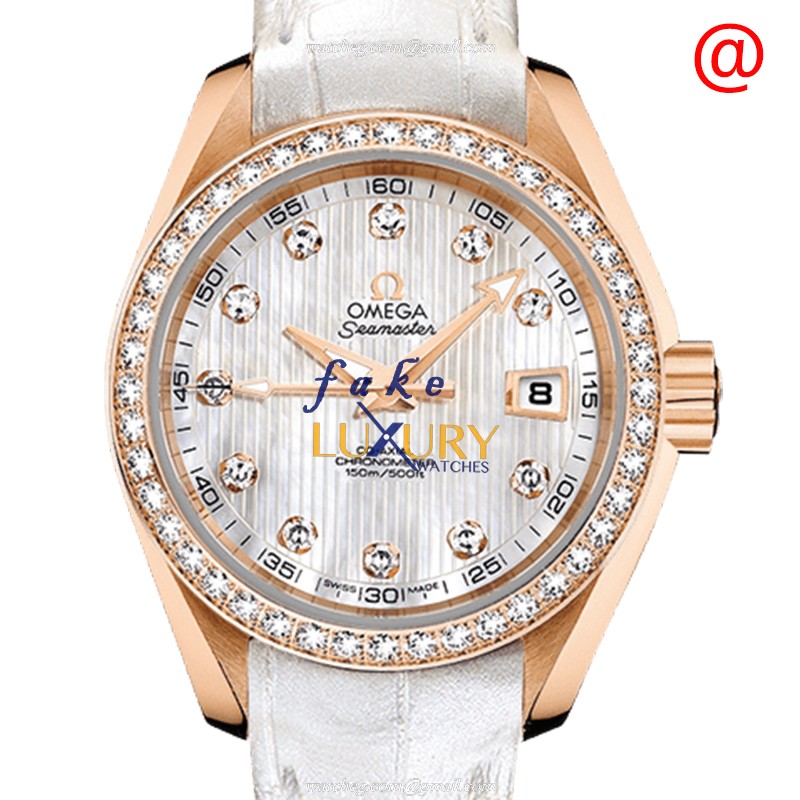 Omega Seamaster Replica Watch 231.58.30.20.55.001, Automatic, 18kt Rose Gold & Diamonds, White Dial - Luxury Replica Watch