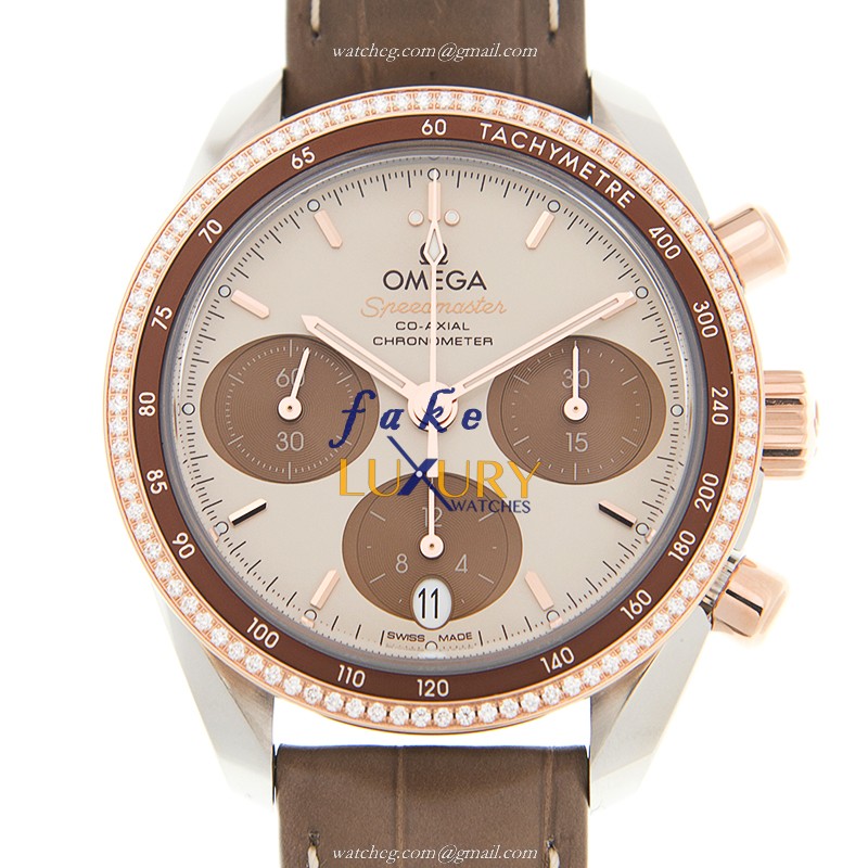 -324.28.38.50.02.002 Omega SPEEDMASTER Automatic 18kt Rose Magic & Diamond Replica Watch - Brown - Luxury Replica Watch