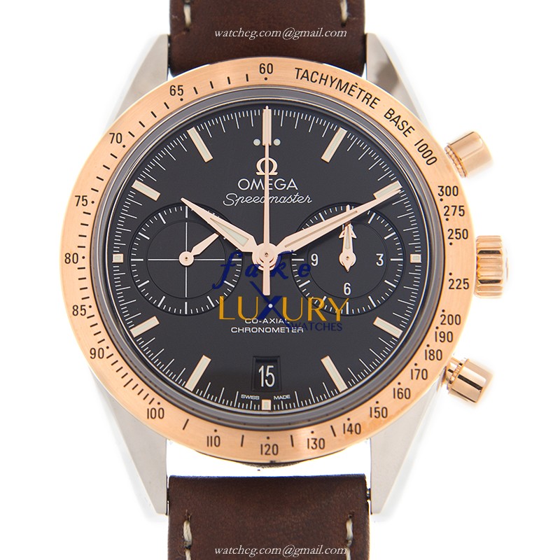 Omega 331.22.42.51.01.001 Replica Watch, Black Dial, Rose Gold & Steel Case, Brown Leather Strap - Luxury Replica Watch