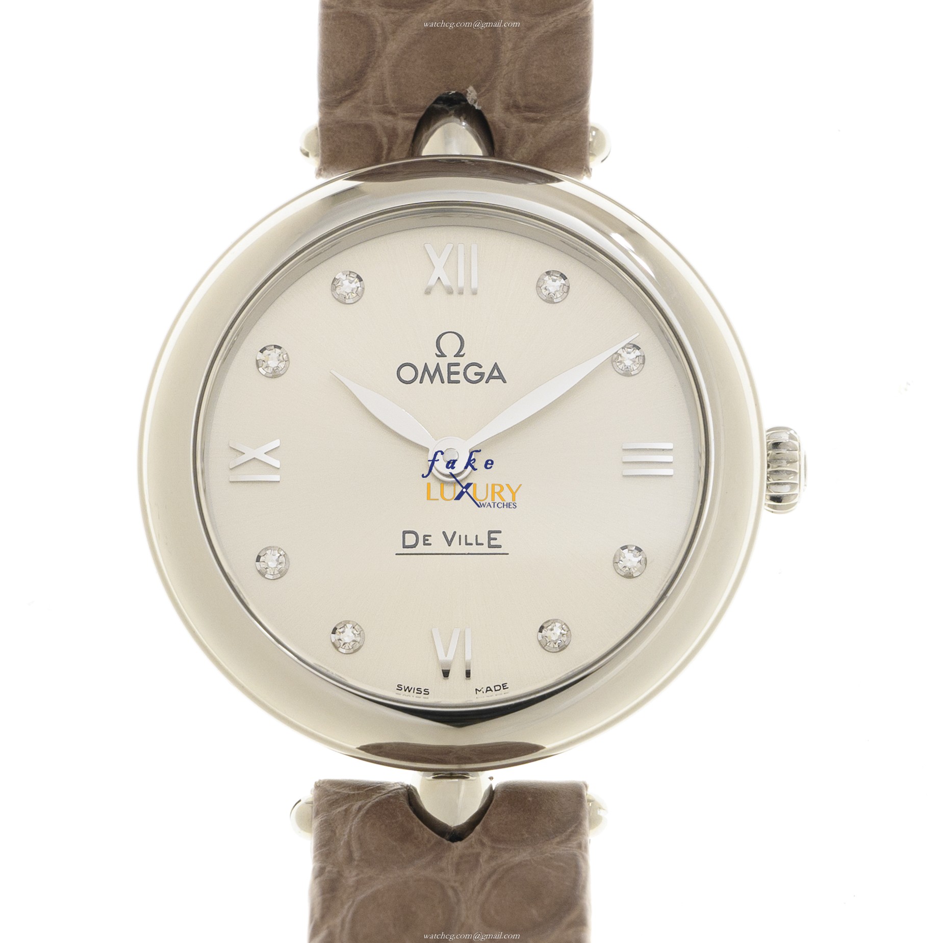 Omega 424.13.27.60.52.001 DE VILLE Quartz Stainless Steel Replica Watch, Silver Dial, Leather Strap - Luxury Replica Watch