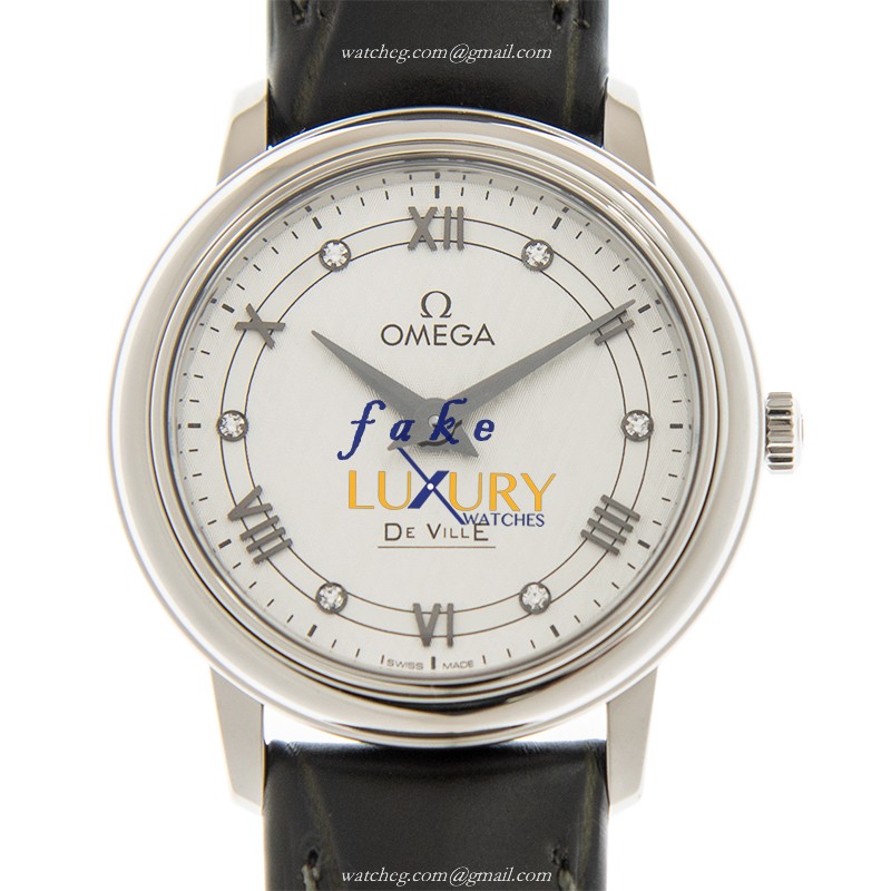 Omega De Ville 424.13.27.60.52.002 Replica Watch, Quartz Movement, Silver Dial, Black Leather Strap - Luxury Replica Watch