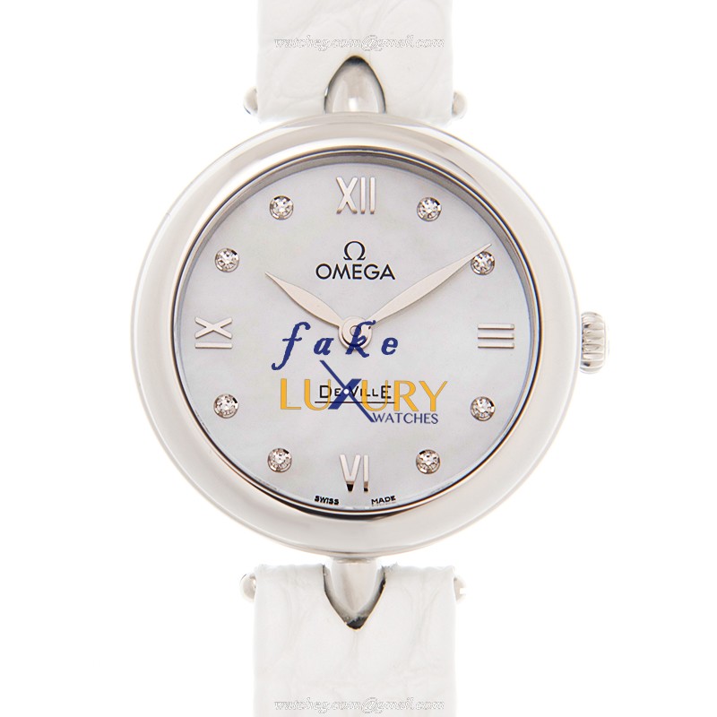 Omega 424.13.27.60.55.001 DE VILLE Quartz Stainless Steel Replica Watch - White Dial, Leather Strap - Luxury Replica Watch