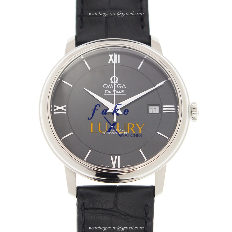 Omega 424.13.40.20.01.001 Automatic Replica Watch, Stainless Steel Case, Black Dial, Leather Strap - Luxury Replica Watch