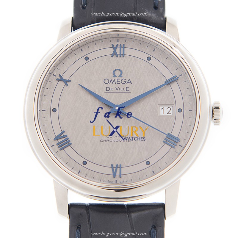 Omega 424.13.40.20.06.002 DE VILLE Automatic Stainless Steel Replica Watch, Gray Dial, Blue - Luxury Replica Watch