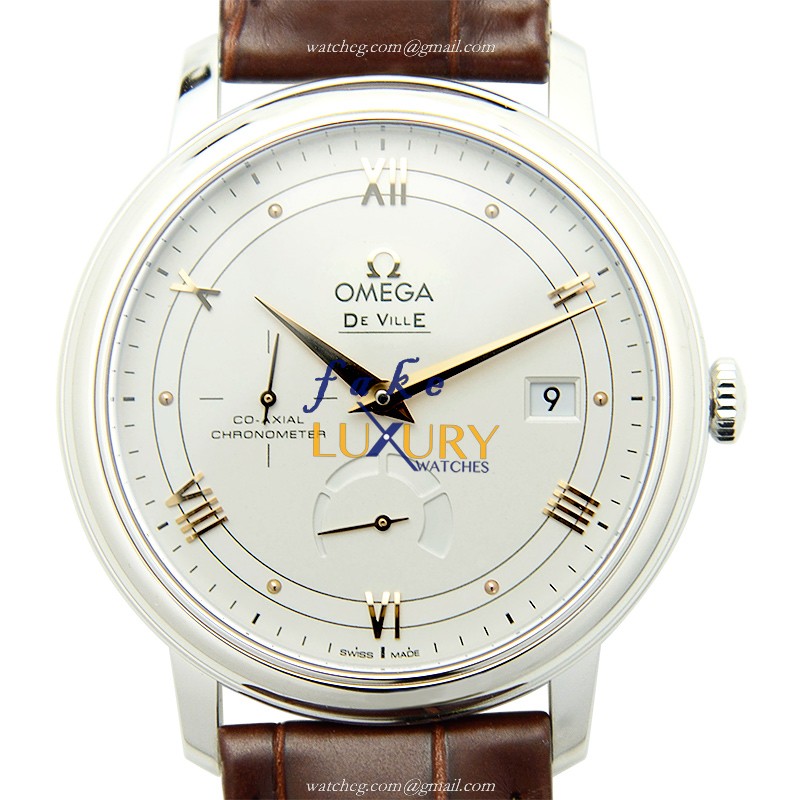 Omega 424.13.40.21.02.002 DE VILLE Automatic, Silver Dial, Stainless Steel Case, Brown Alligator - Luxury Replica Watch
