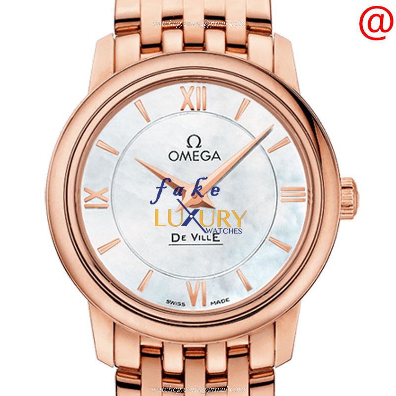 424.50.27.60.05.002 - Omega De Ville Replica Watch - Quartz - 18kt Rose Gold - White Dial - Luxury Replica Watch