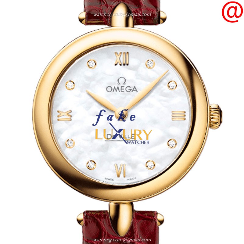 Omega De Ville 424.53.27.60.55.001 Replica Watch, Quartz Movement, White Dial, 18kt Gold Case - Luxury Replica Watch