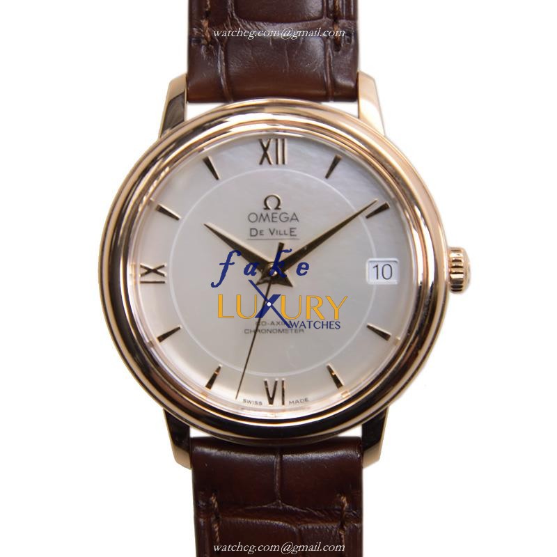 Omega De Ville 424.53.33.20.05.001 Replica Watch, White Mother of Pearl Dial, Rose Gold Case - Luxury Replica Watch