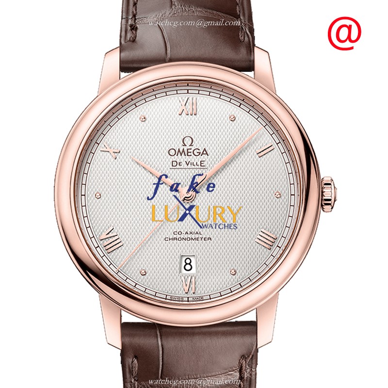Omega 424.53.40.20.99.001 DE VILLE Automatic 18kt Rose Gold - Silver Dial - Brown Alligator Strap - Luxury Replica Watch