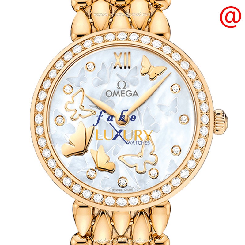 Omega 424.55.27.60.55.005 DE VILLE Quartz 18kt Gold & Diamond Replica Watch, Automatic, White Dial - Luxury Replica Watch