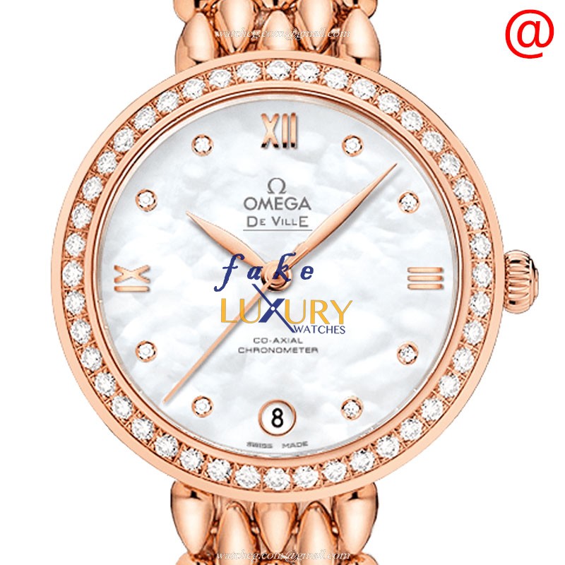Omega De Ville 424.55.33.20.55.007 - Replica Watch - 32.7mm Rose Gold & Diamonds - Automatic - Luxury Replica Watch