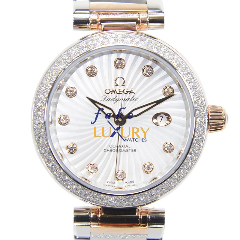 Omega 425.25.34.20.55.001 DE VILLE Automatic 18kt Rose Magic & Diamond White Dial Silver Strap - Luxury Replica Watch
